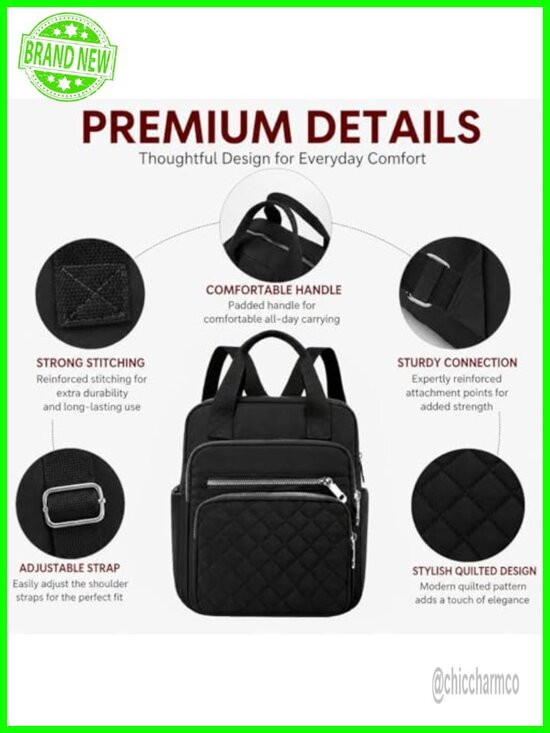 Women\'s Quilted Square Backpack Waterproof Nylon Lightweight Multi-Pocket main image 4